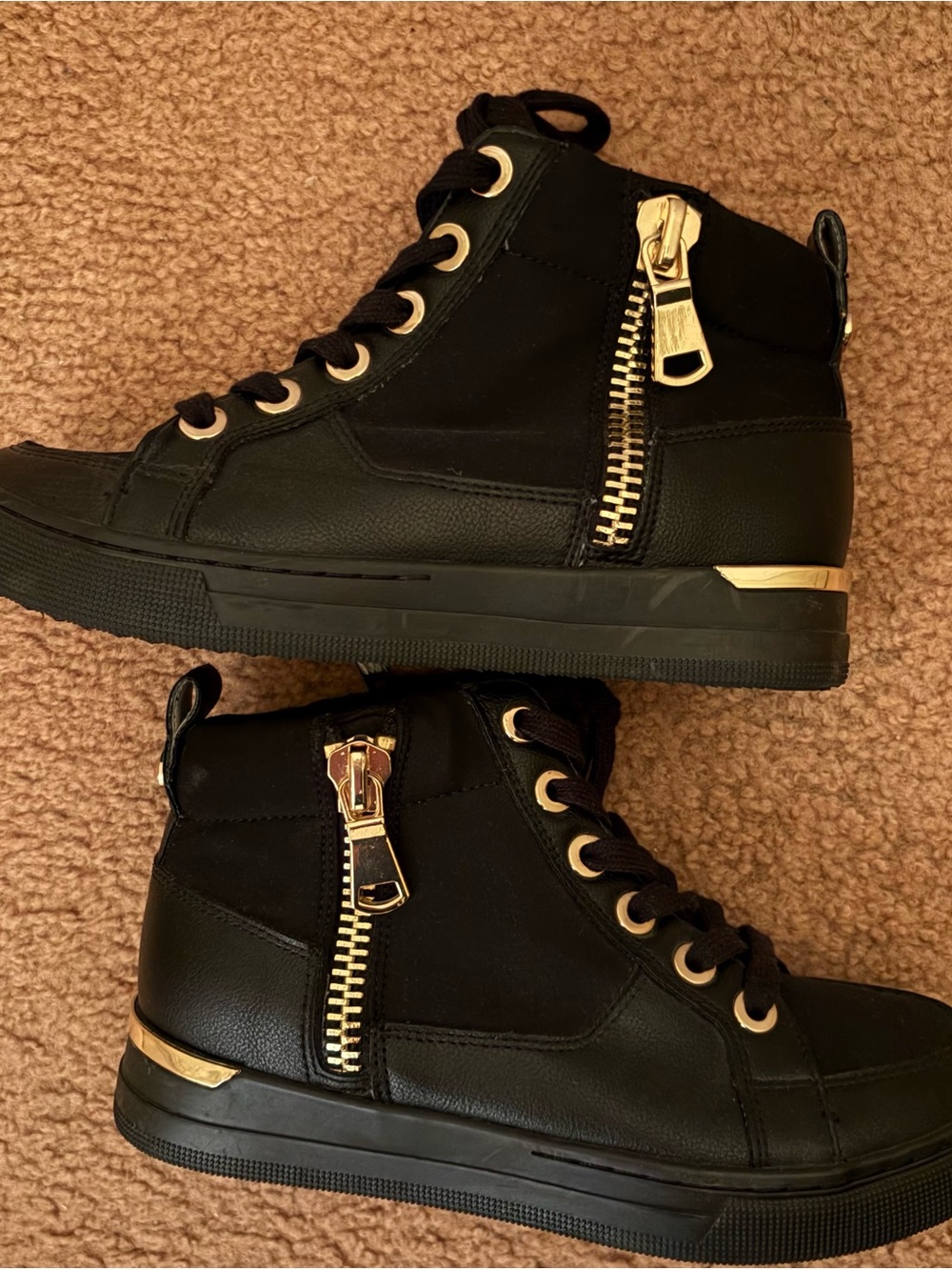 Aldo Black High-Top Kids Sneakers with Gold Zip Detail
